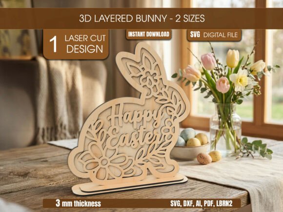 3D Easter Bunny SVG Laser Cut for Other Home Decor