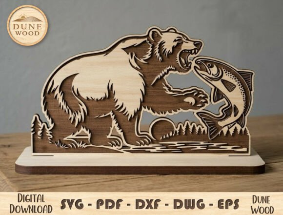 Bear Fishing Laser Cut File for Home Decor