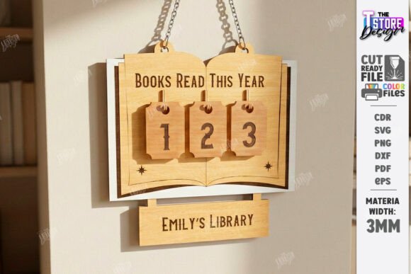 Books Read Tracker Laser Cut Counter SVG for Wall Decor