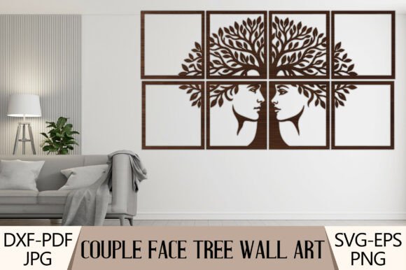 Couple Face Tree Wall Art SVG for Laser Cutting and Wall Decor