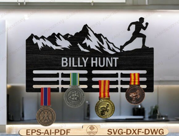 Custom Name Medal Hanger Laser Cut File for Wall Decor