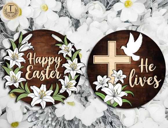 Easter Round Door Sign Laser Cut File for Spring Amp