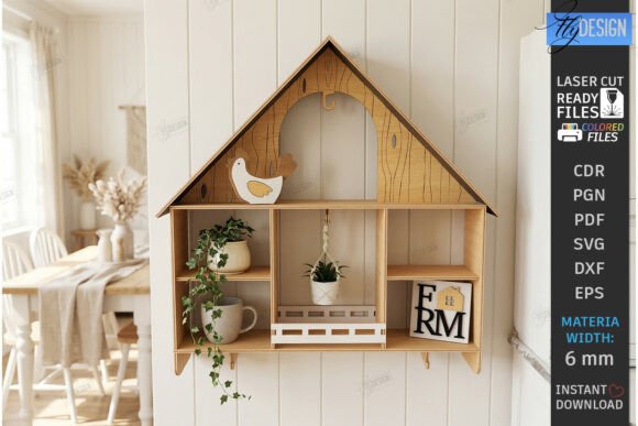 Farmhouse House Shelf Laser Cut Home Decor