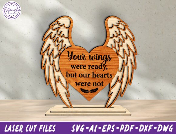 Memorial Angel Wings Heart Laser Cut Svg for Home Decor