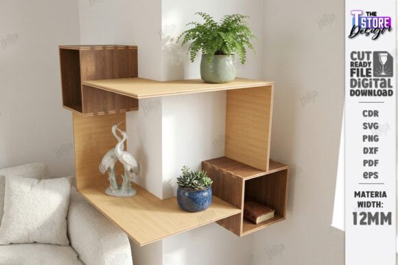 Modern Corner Shelf Laser Cut Home SVG for Wall Decor