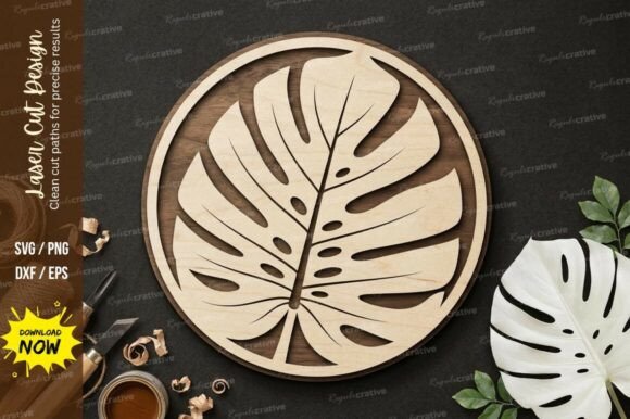Monstera Leaf Circle Laser Cut SVG for Wall Decor