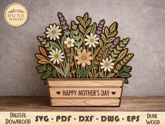 Mother's Day Flower Box Laser Cut File for Seasonal Crafts