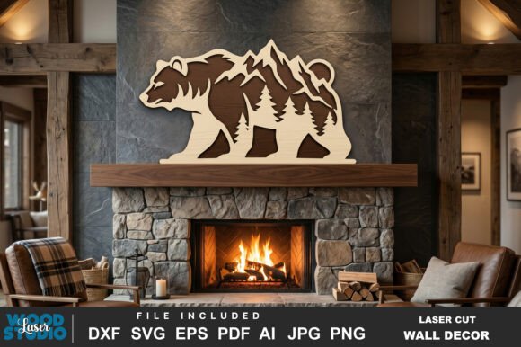 Mountain Bear Layered Laser Cut SVG for Wall Decor