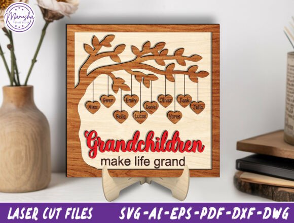 Personalized Grandkids Name Sign Svg for Laser Cutting and Home Decor