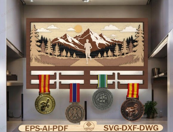 Running Medal Holder Laser Cutting for Wall Decor & Branding