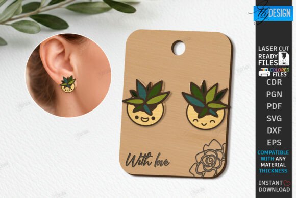 Succulent Stud Earrings Laser Cut CNC for Brand Design