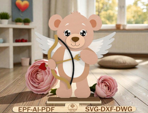 Valentine Angel Bear Decor Laser Cutting for Valentine S Day