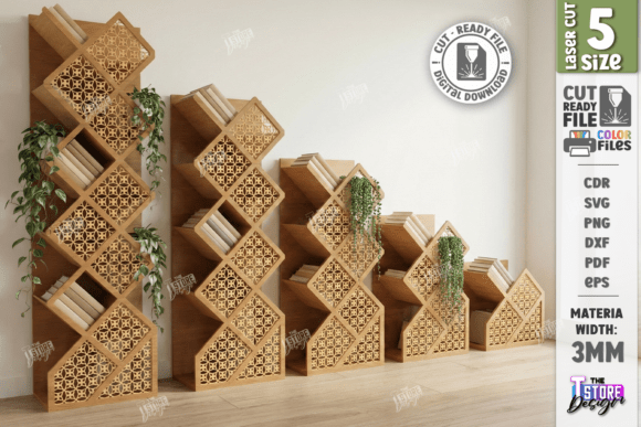 Vertical Tree Bookshelf Laser Cut CNC for Home Decor