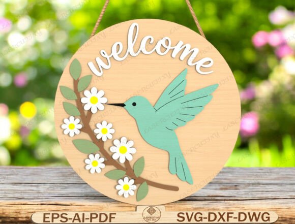 Welcome Bird Door Hanger Laser Cut for Spring Amp